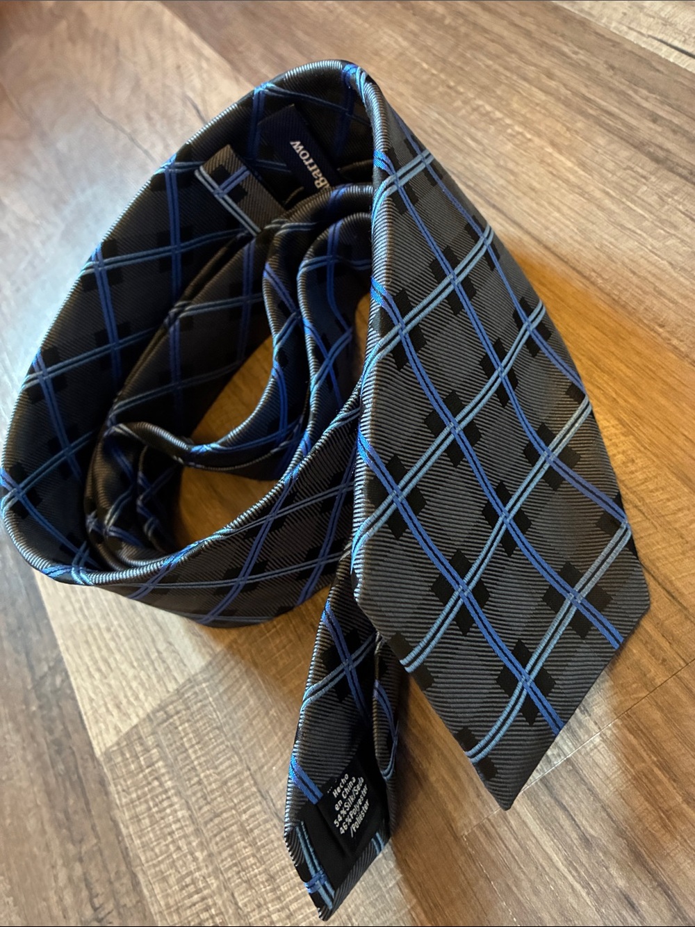 croft & barrow Black Tie with Blue Windowpane Plaid- Silk blend